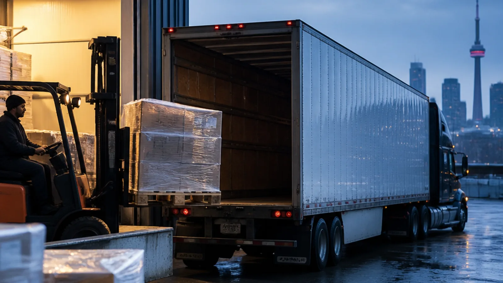 Parcels staged for a carrier handoff at a Canadian fulfillment dock